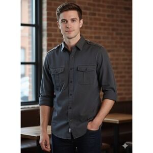 Beverly Hills‎ Polo Club Men's Dark Gray Long Sleeve Button Down Sh